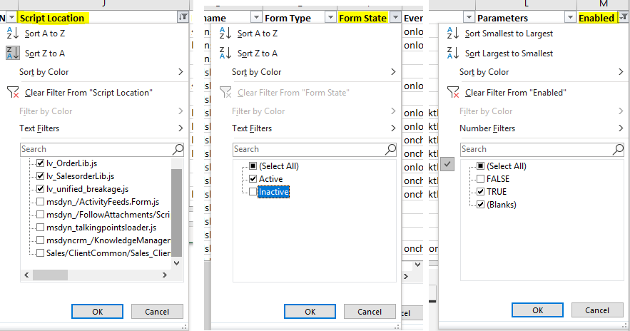 Filtering the Scripts Finder results in Excel