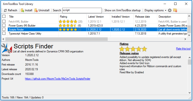 Scripts Finder in XrmToolBox