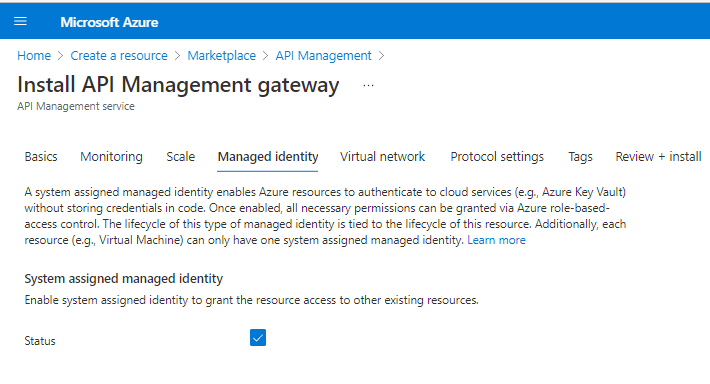 Install API Management gateway - Managed identity