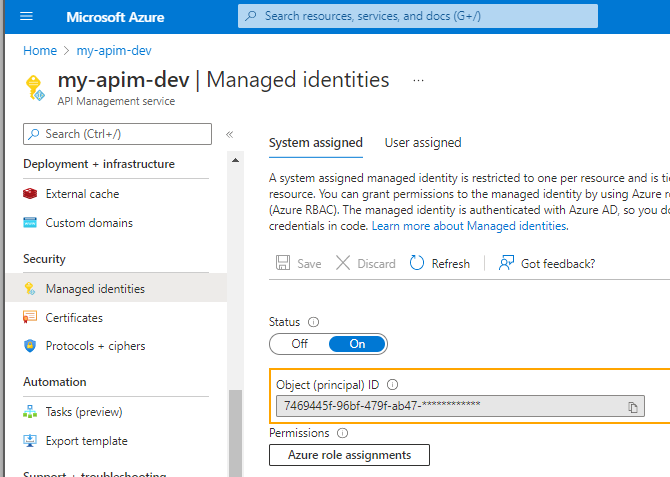 Object Id for Managed Identity