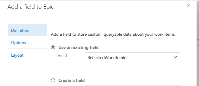 Adding the ReflectedWorkItemId Field to the Next Work Item Type when the field already exists