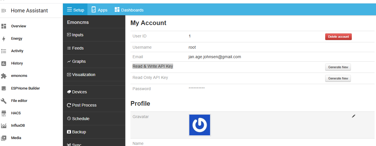 Emoncms API key location