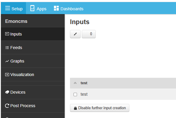 Test data visible in Emoncms inputs
