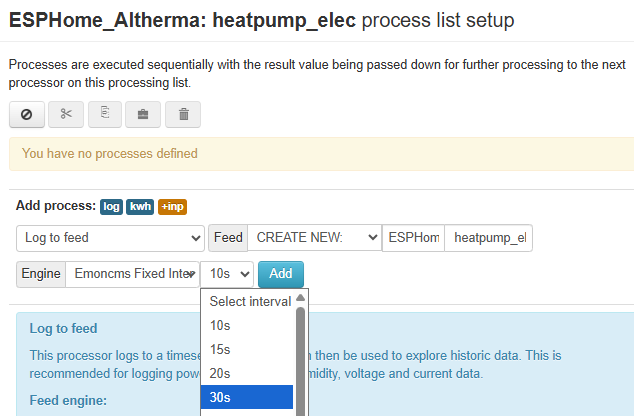 Log to feed process setup